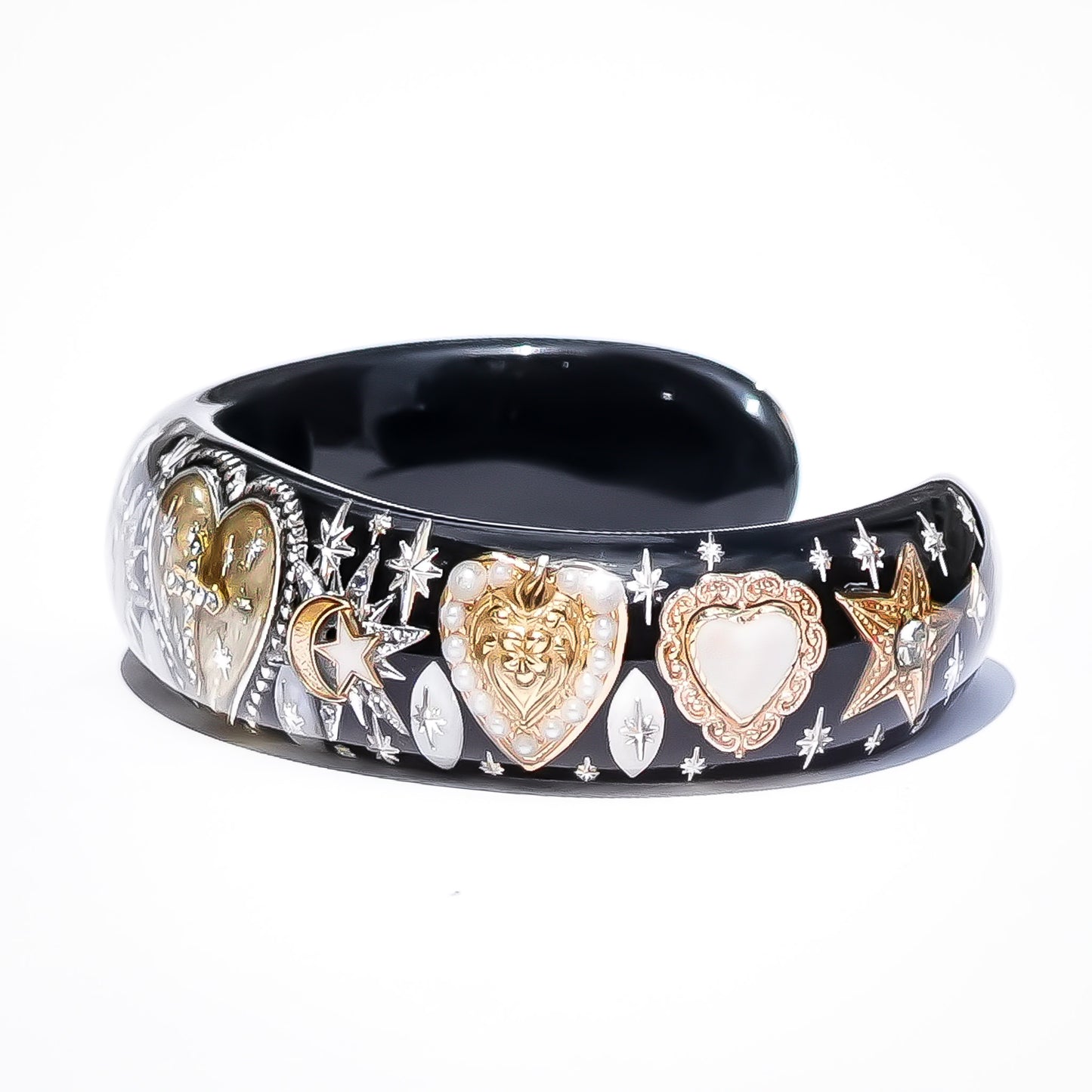 Sacred Heart Cross Bracelet - Black × Gold × White