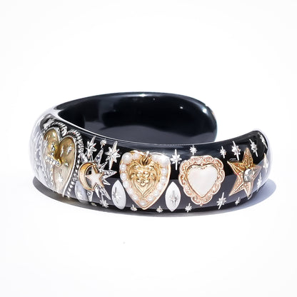 Sacred Heart Cross Bracelet - Black × Gold × White