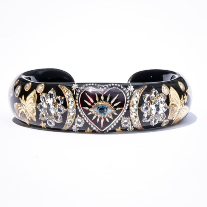 Crimson Eye Heart Bracelet - Black × Red × Gold