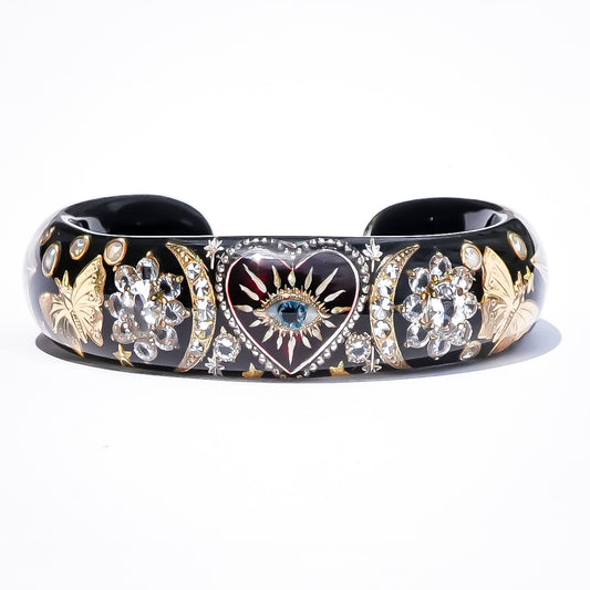 Crimson Eye Heart Bracelet - Black × Red × Gold