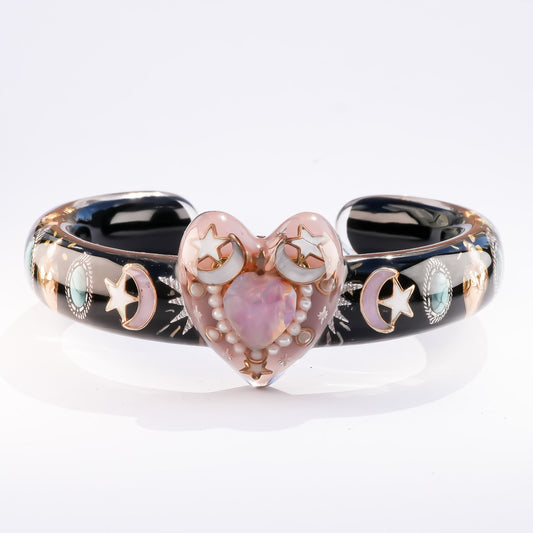 Celestial Heart Bangle – Smoky Pink & Black