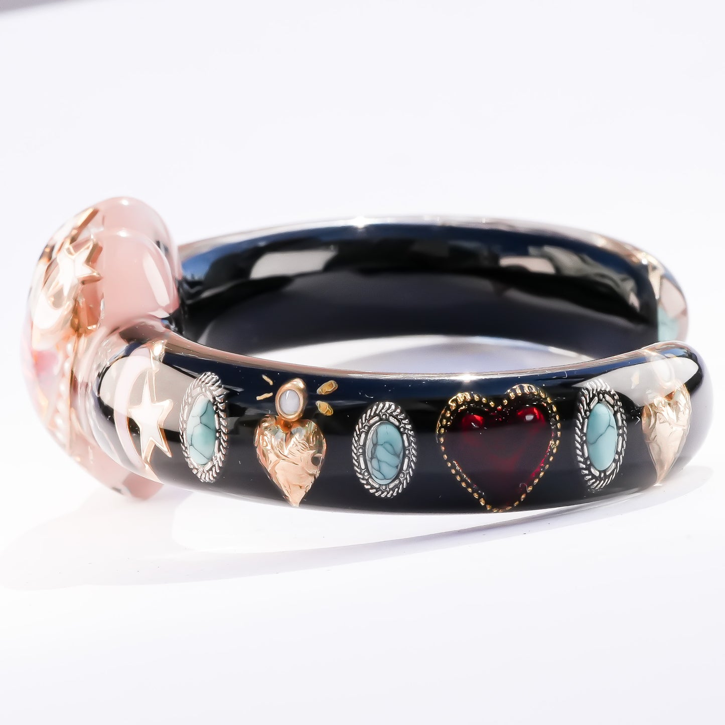 Celestial Heart Bangle – Smoky Pink & Black