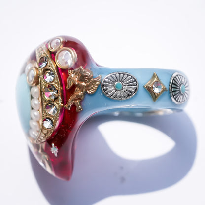 Moonlit Turquoise Heart Ring - Pink × Turquoise /#14