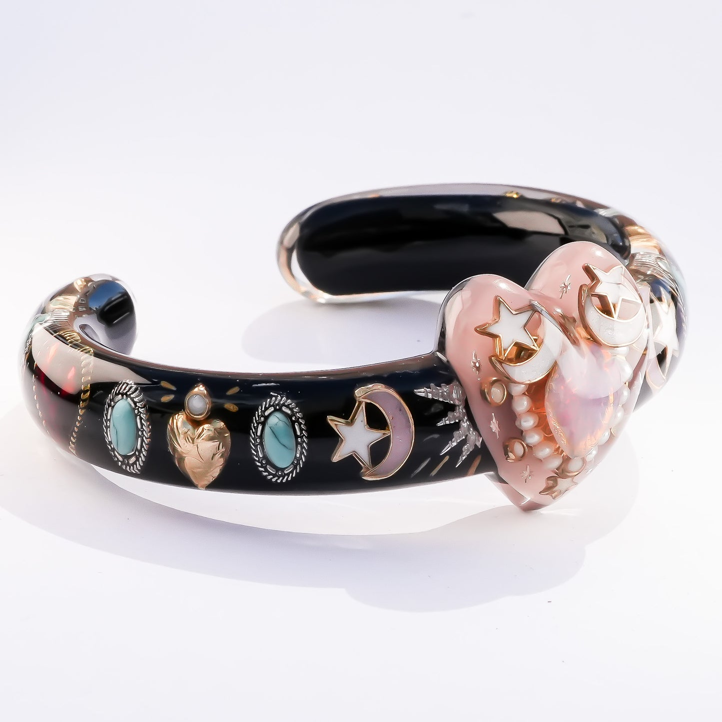 Celestial Heart Bangle – Smoky Pink & Black