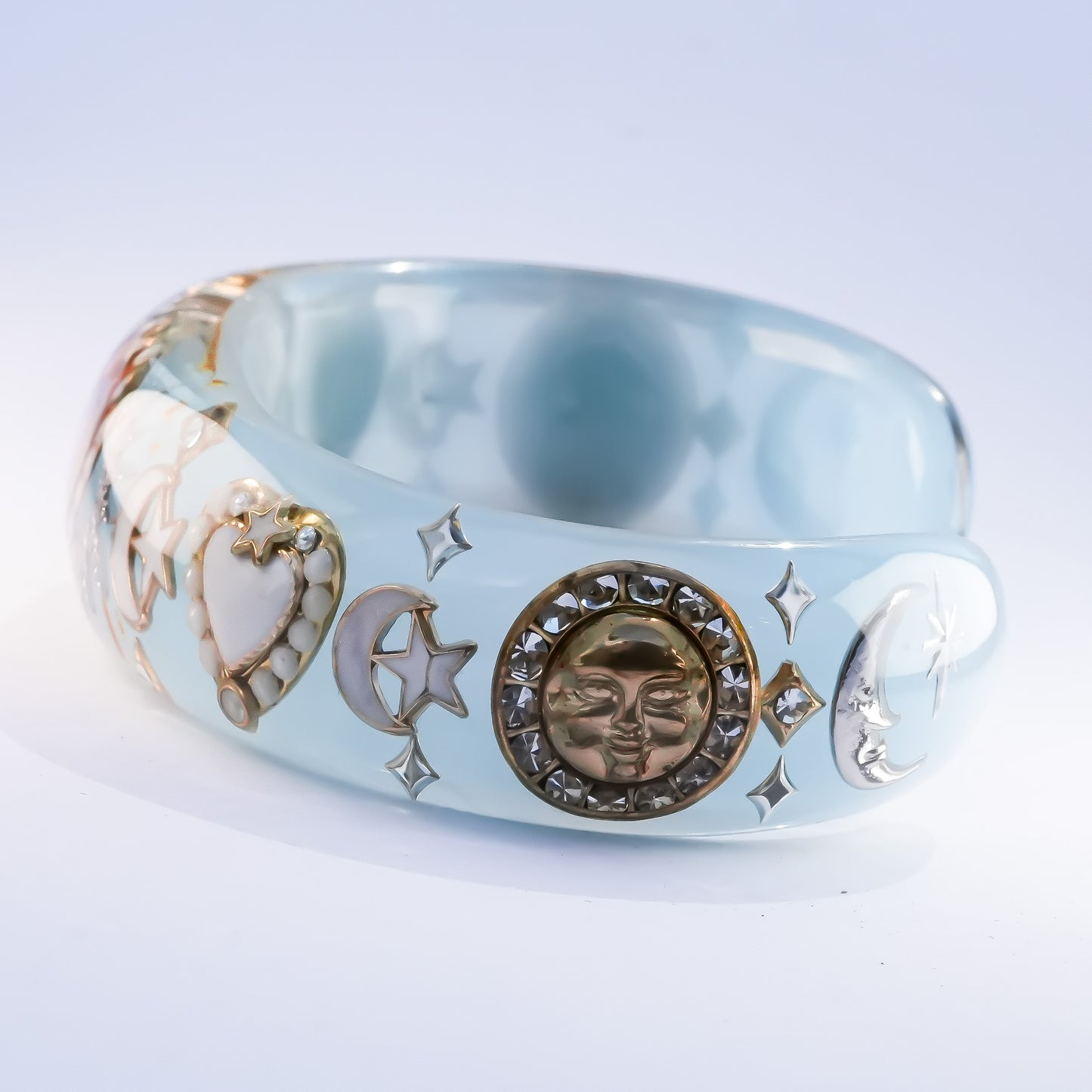 Moonlight Opal Heart Bangle – Milky Blue