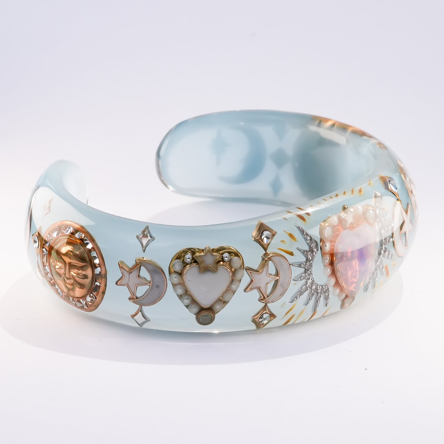 Moonlight Opal Heart Bangle – Milky Blue