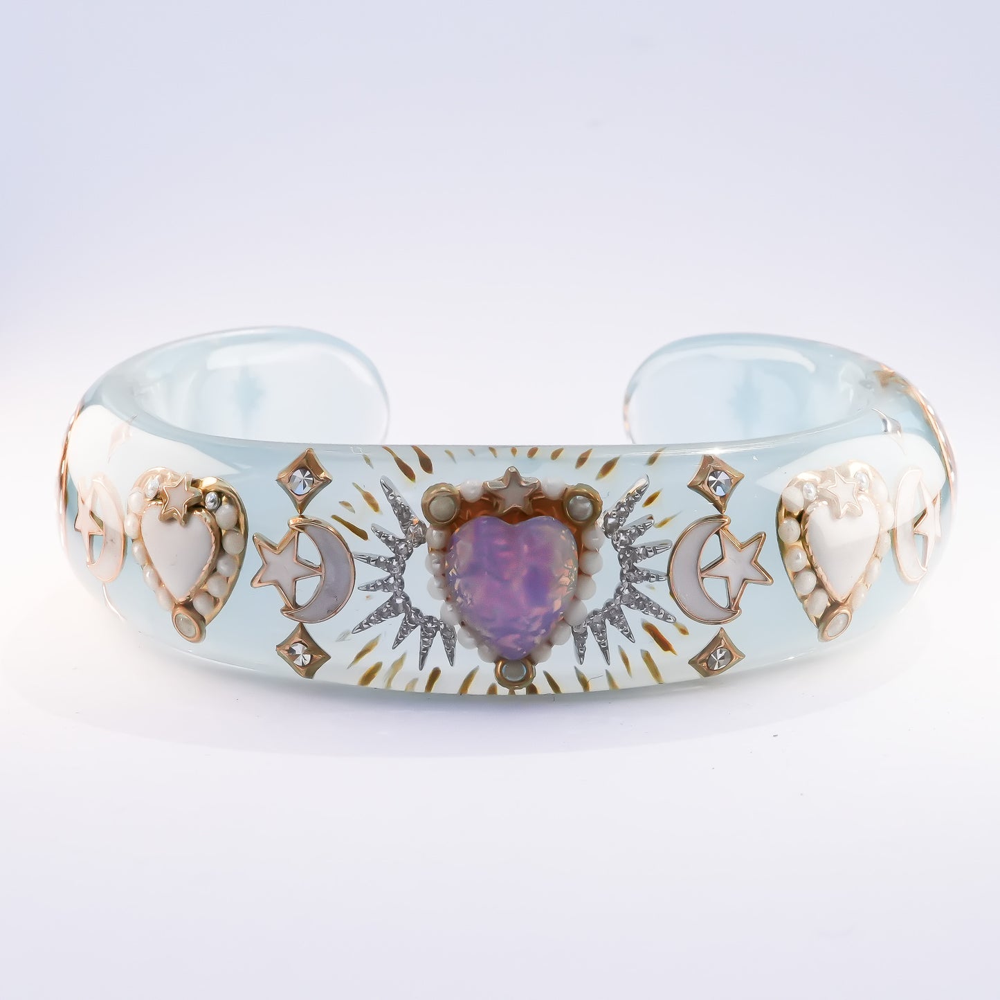 Moonlight Opal Heart Bangle – Milky Blue