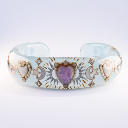 Moonlight Opal Heart Bangle – Milky Blue