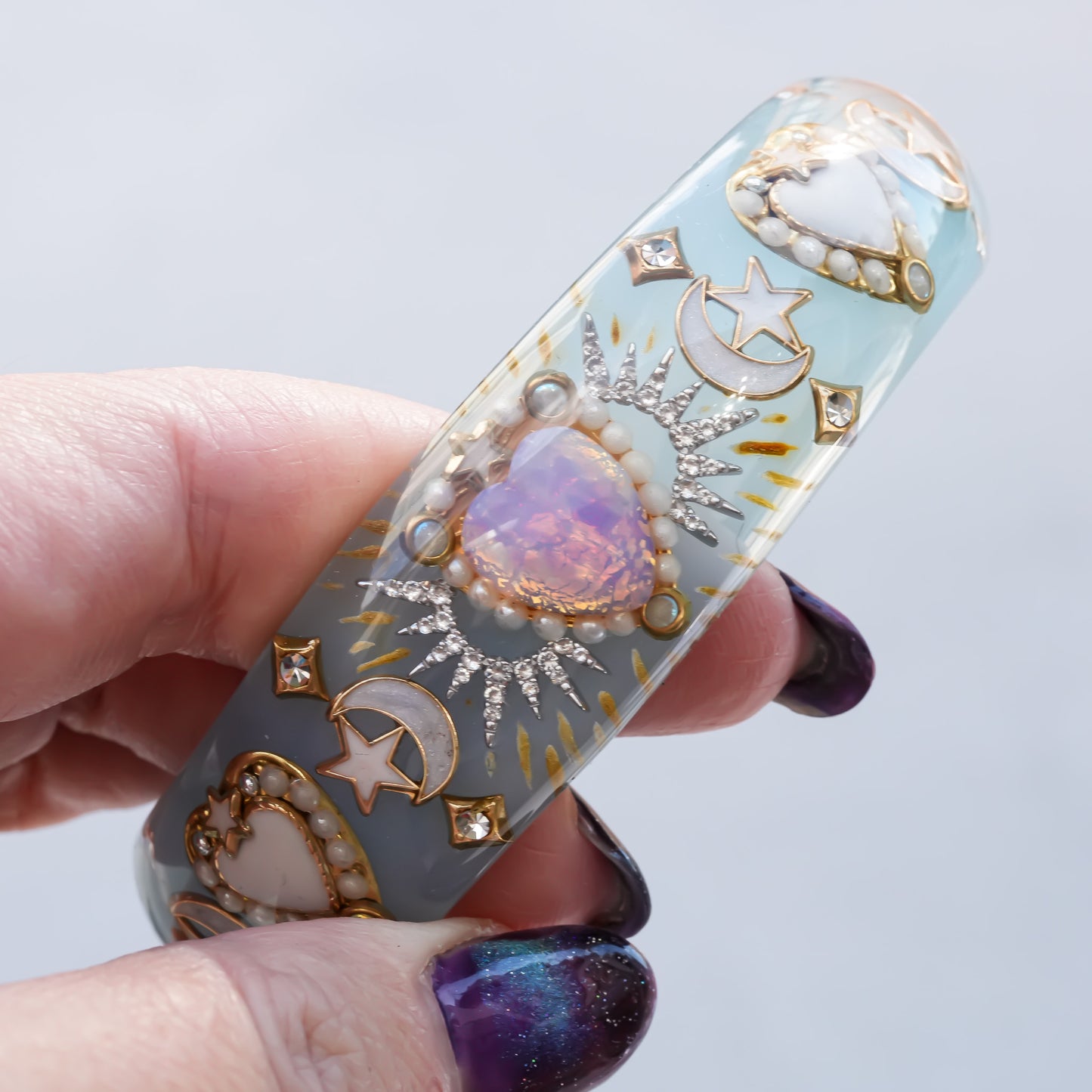Moonlight Opal Heart Bangle – Milky Blue