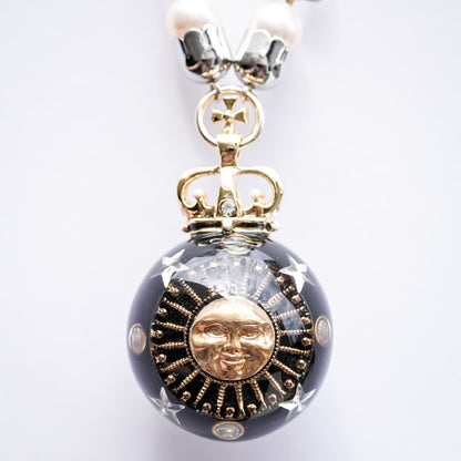 Sun & Sacred Cross Orb Necklace - Black × Gold × Silver