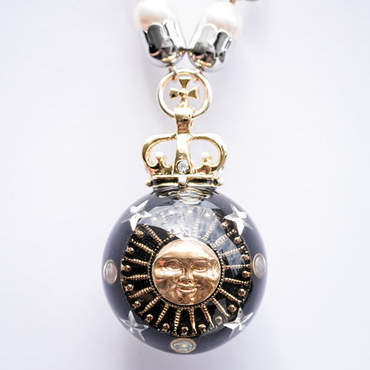 Sun & Sacred Cross Orb Necklace - Black × Gold × Silver