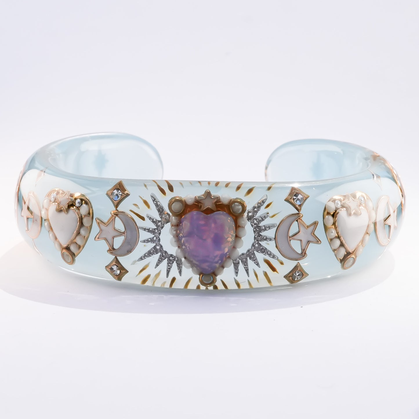 Moonlight Opal Heart Bangle – Milky Blue