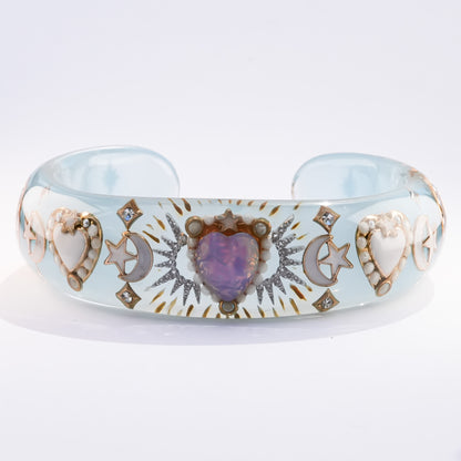 Moonlight Opal Heart Bangle – Milky Blue
