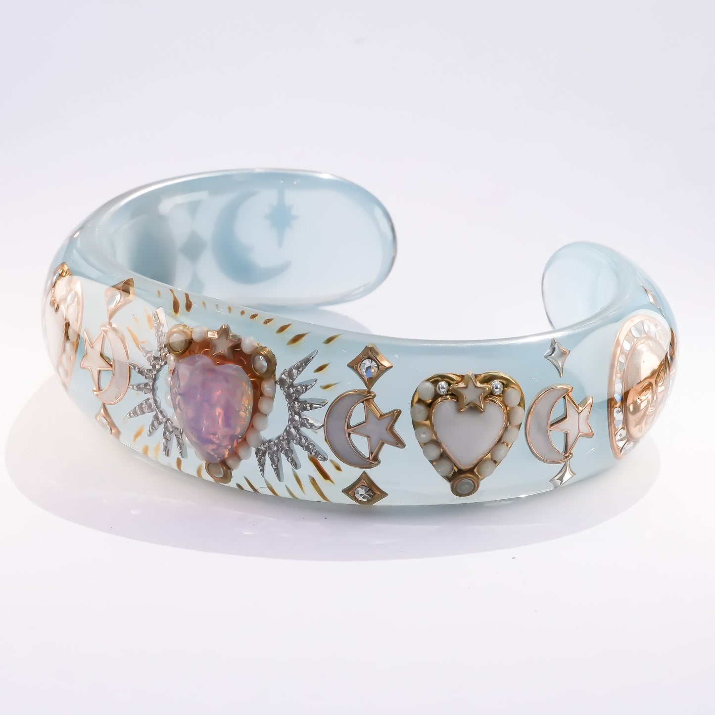 Moonlight Opal Heart Bangle – Milky Blue