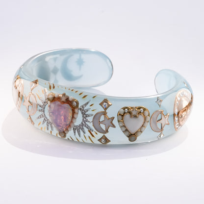 Moonlight Opal Heart Bangle – Milky Blue
