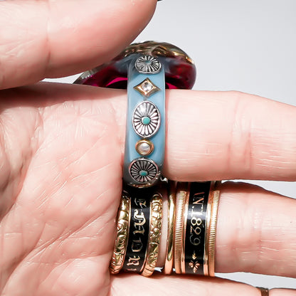 French Antique Turquoise Heart Ring - Pink × Turquoise / #14