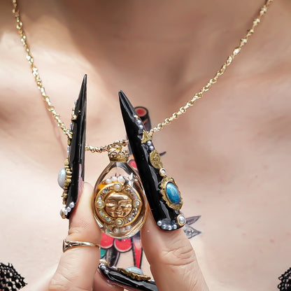 Sun & Moon Reversible Drop Necklace - Clear × Gold