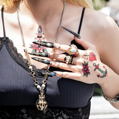 Sun & Sacred Cross Orb Necklace - Black × Gold × Silver