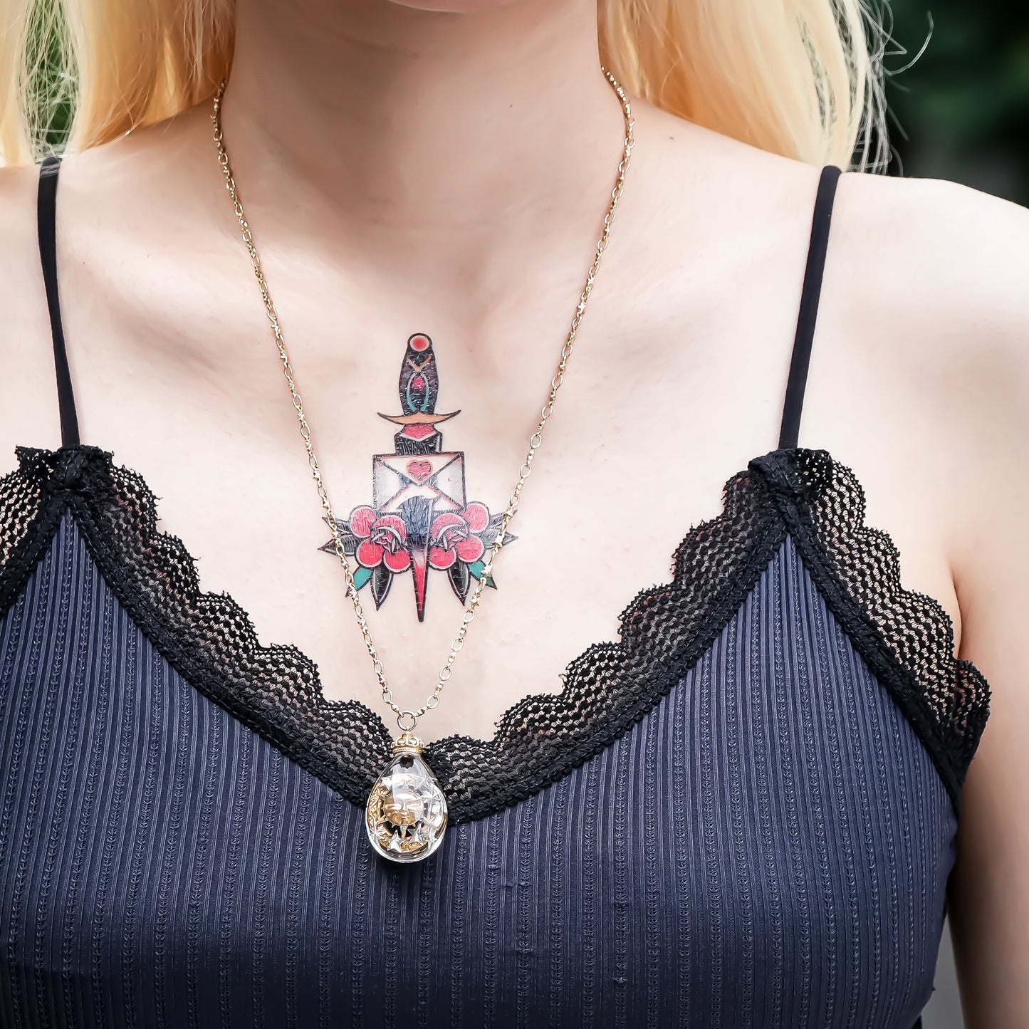 Sun & Star Reversible Drop Necklace - Clear × Gold