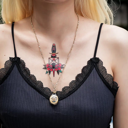 Sun & Star Reversible Drop Necklace - Clear × Gold