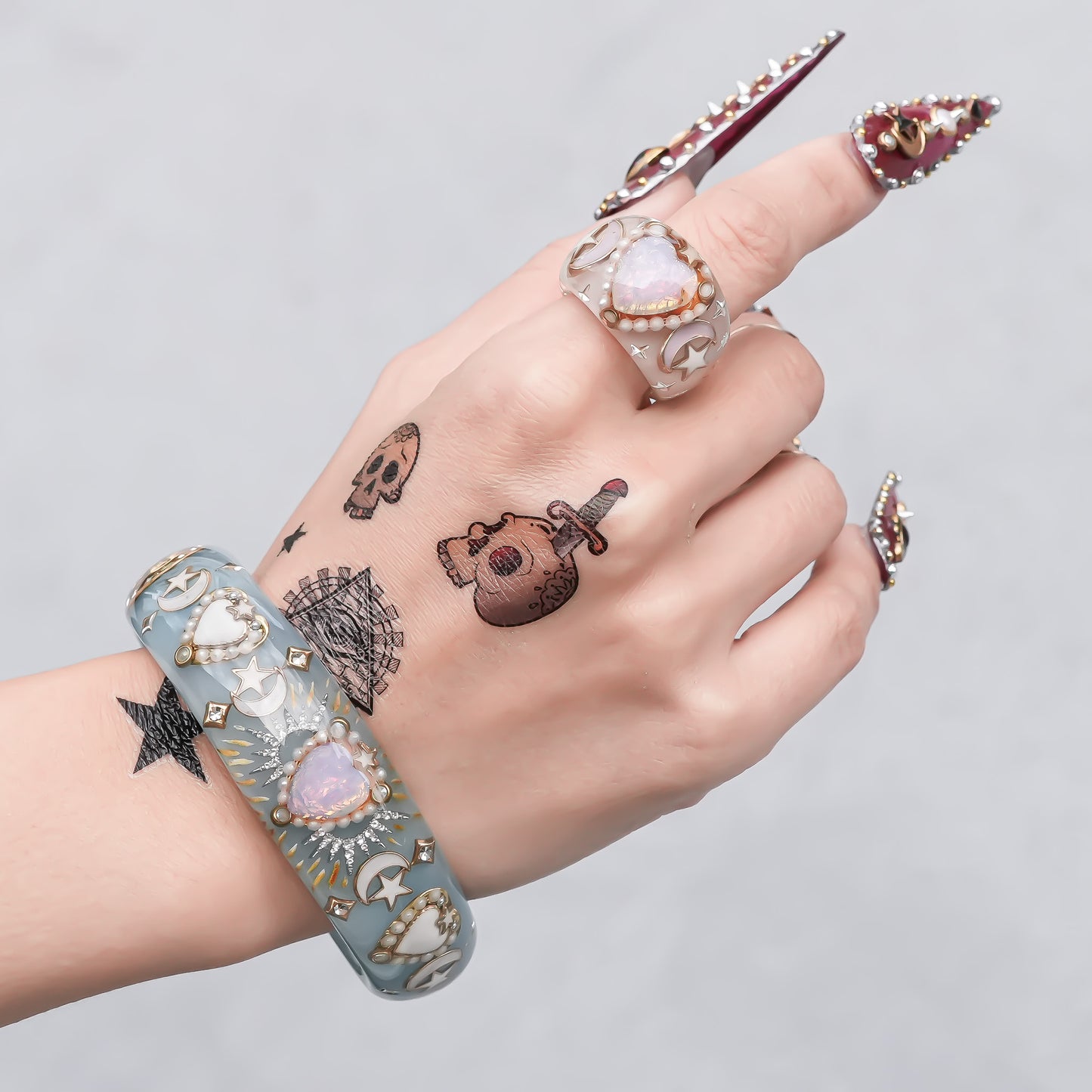 Moonlight Opal Heart Bangle – Milky Blue