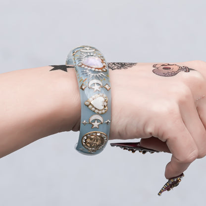 Moonlight Opal Heart Bangle – Milky Blue