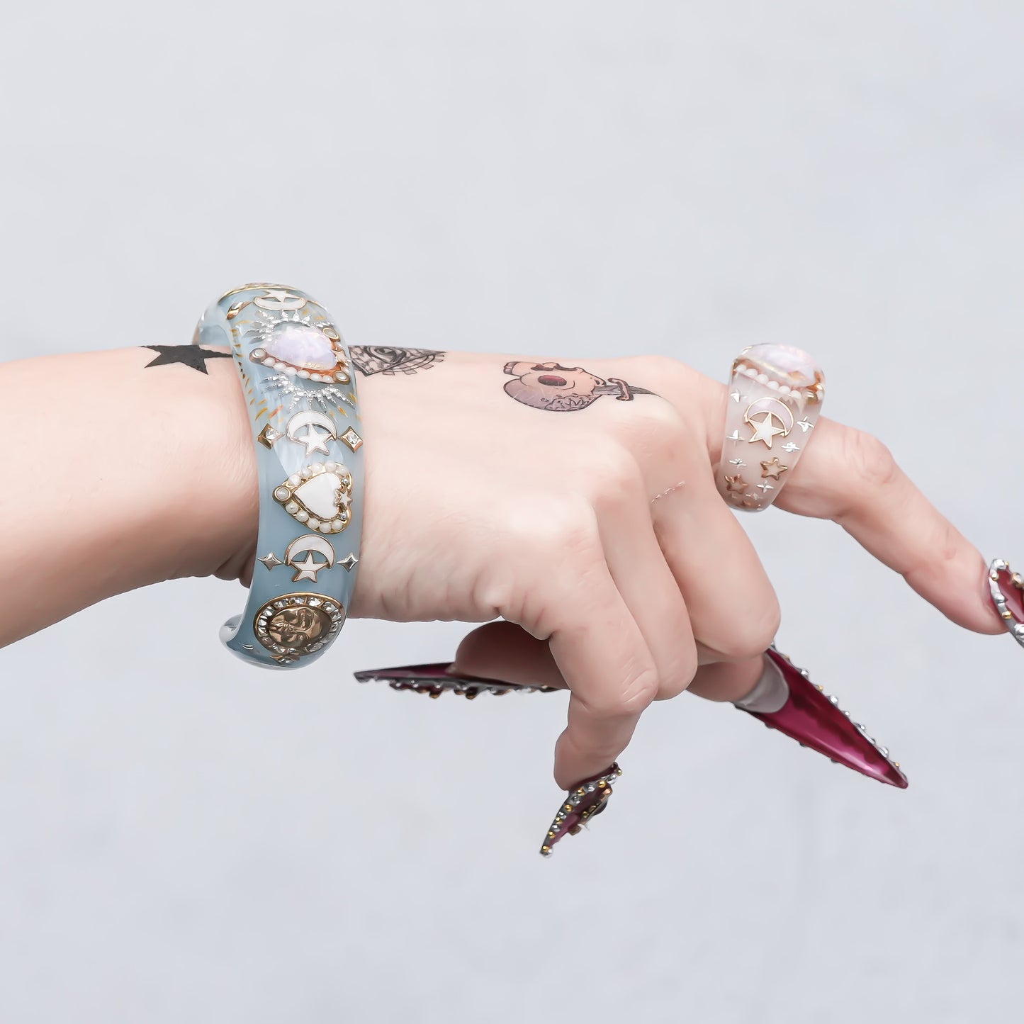 Moonlight Opal Heart Bangle – Milky Blue