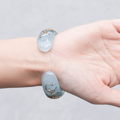 Moonlight Opal Heart Bangle – Milky Blue