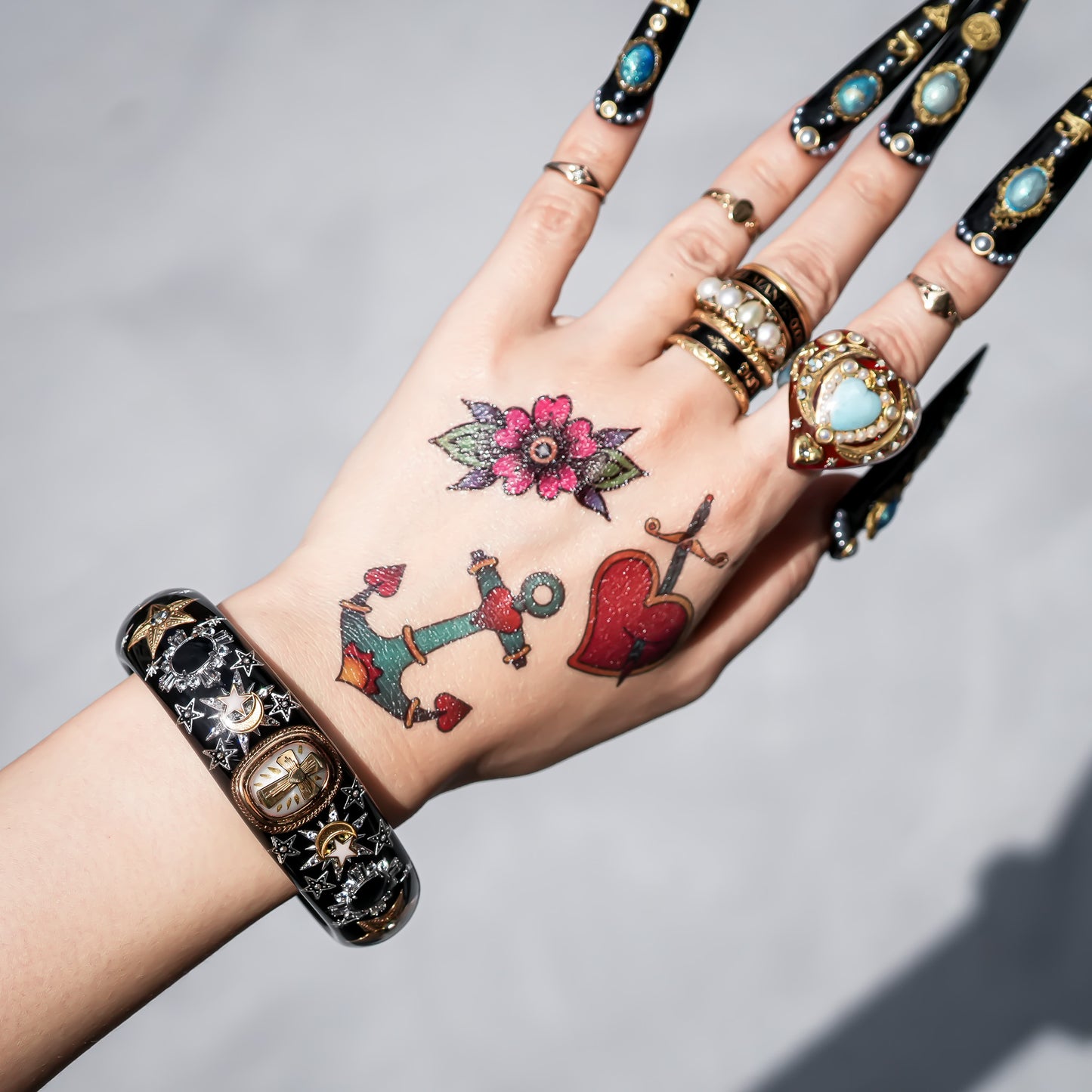 Sacred Cross Celestial Bracelet - Black × Gold × Silver