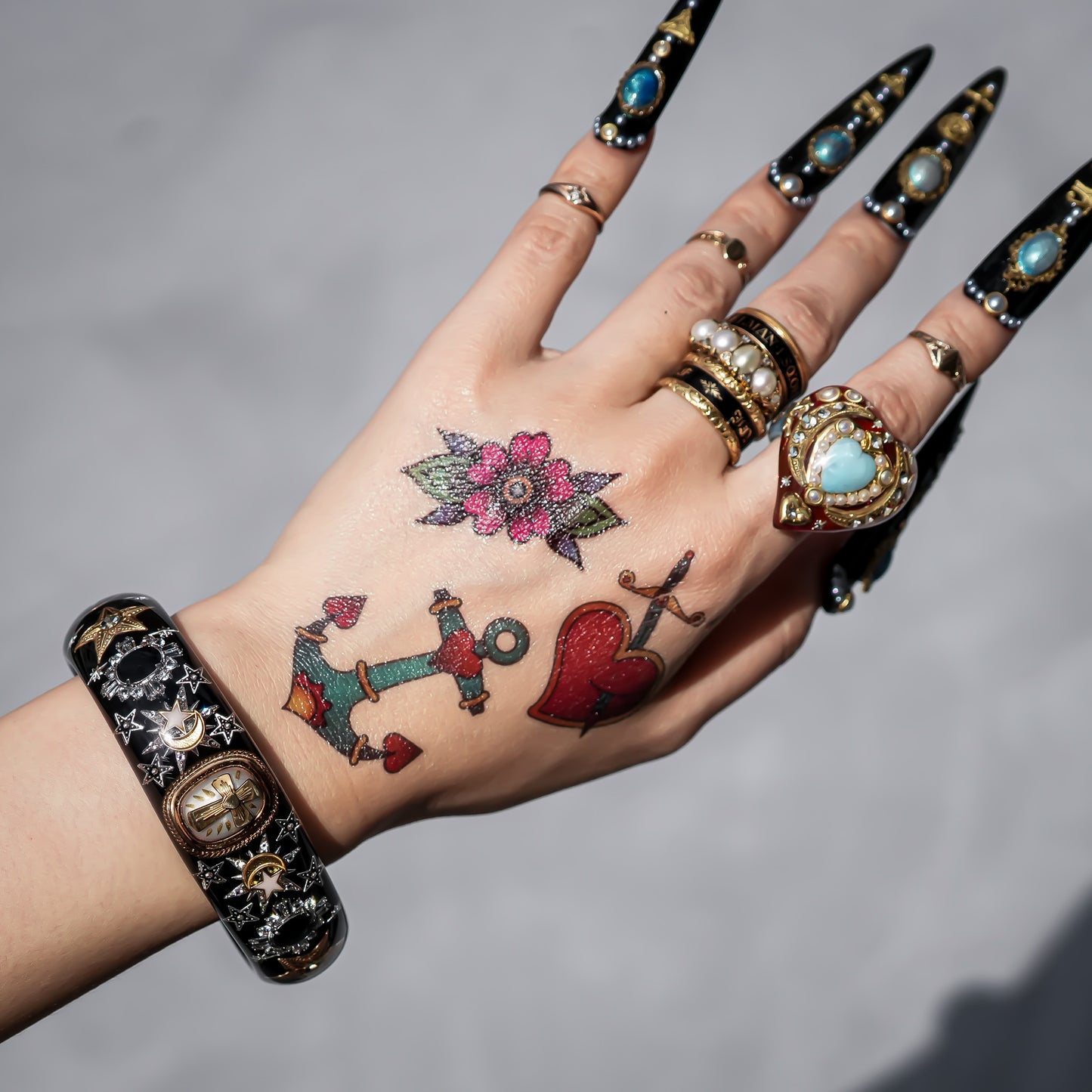 Sacred Cross Celestial Bracelet - Black × Gold × Silver