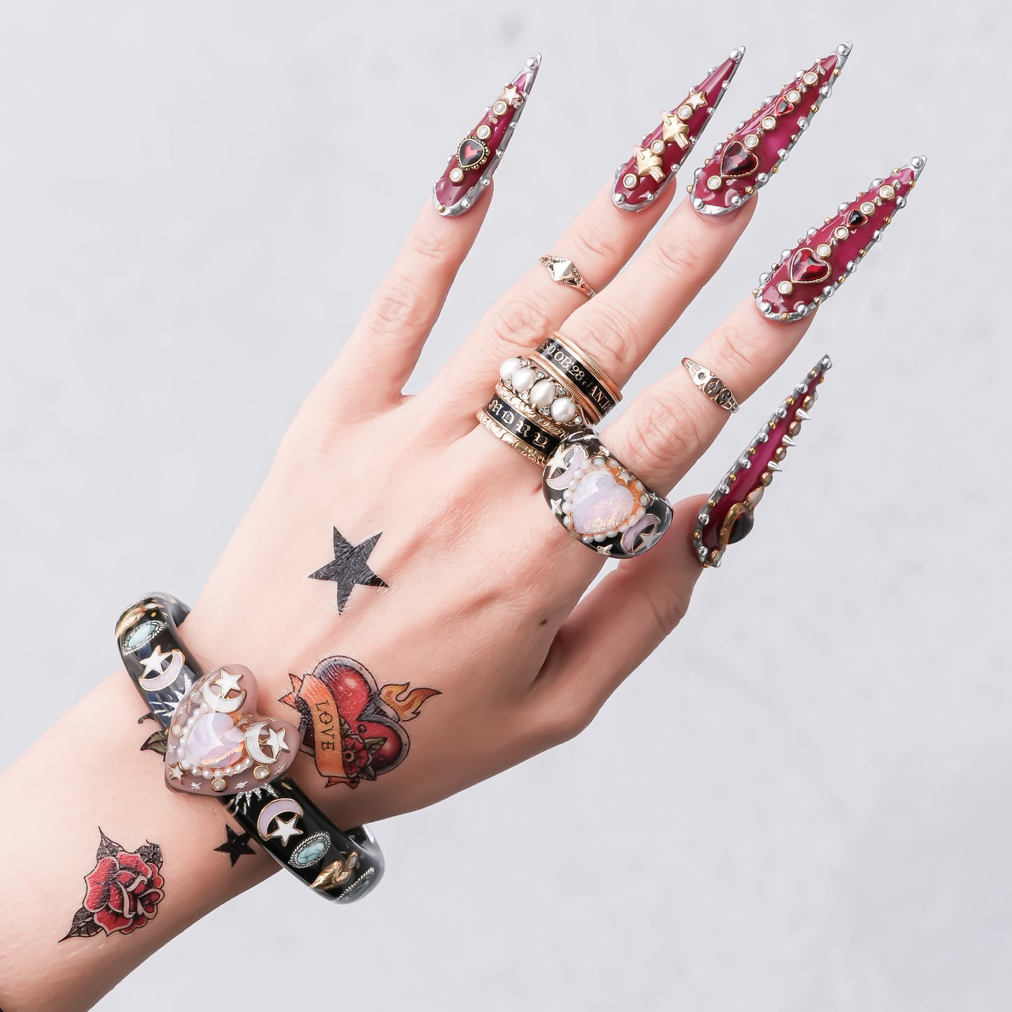 Celestial Heart Bangle – Smoky Pink & Black