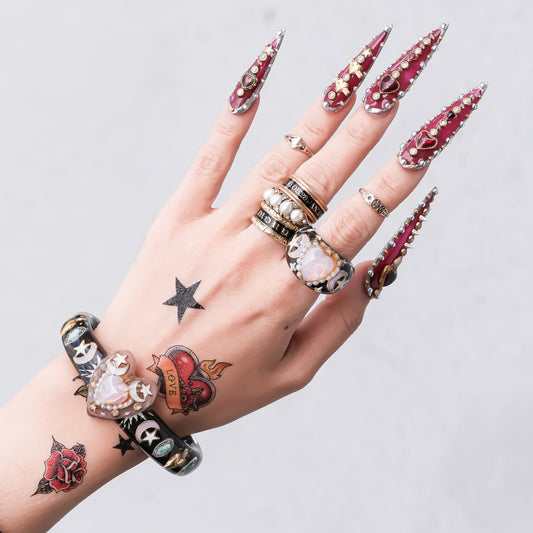 Celestial Heart Bangle – Smoky Pink & Black