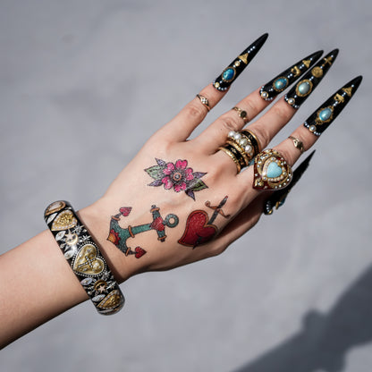 Sacred Heart Cross Bracelet - Black × Gold × White