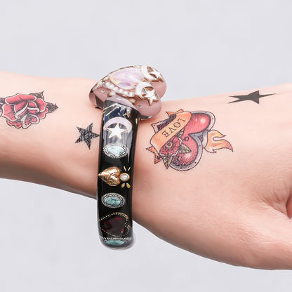 Celestial Heart Bangle – Smoky Pink & Black