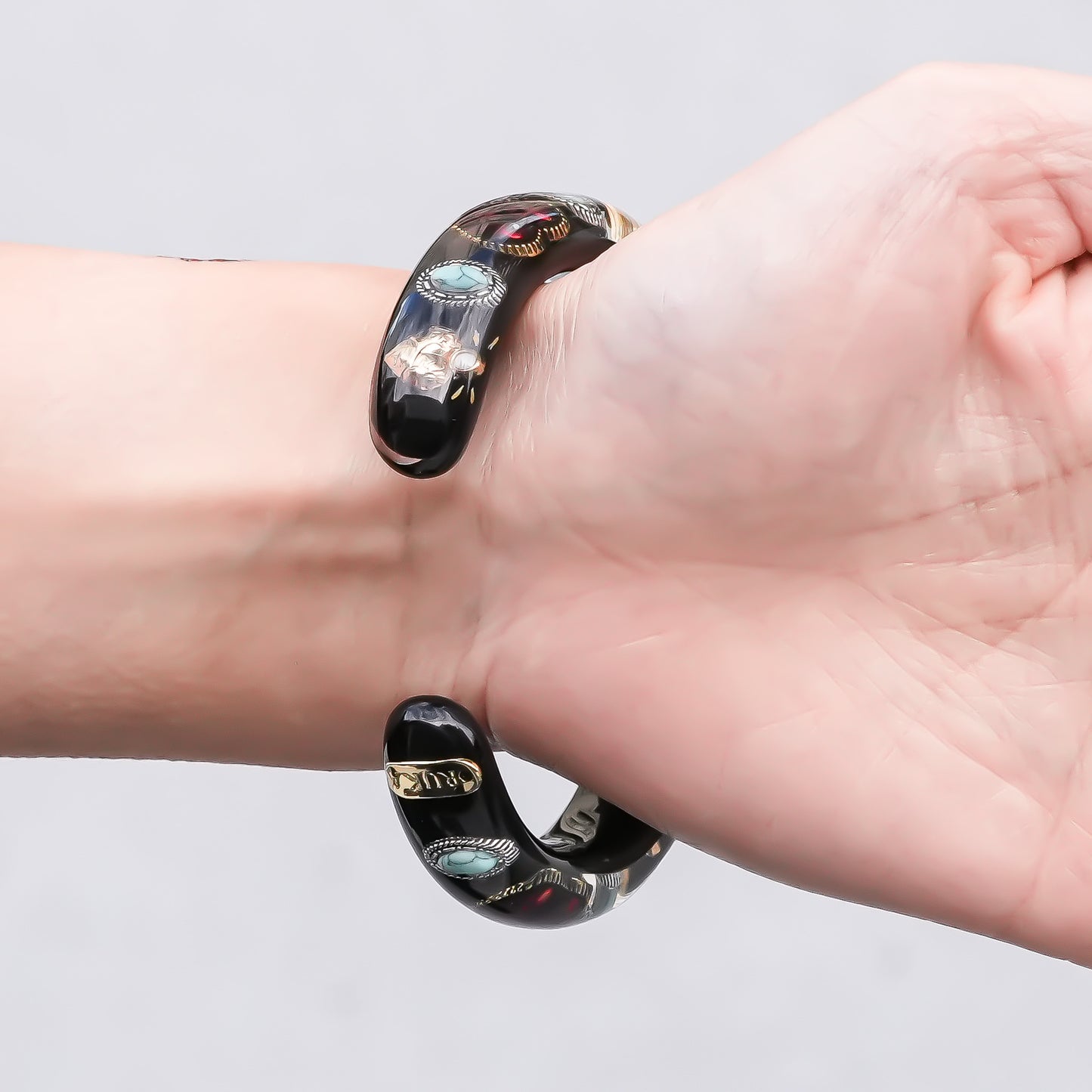 Celestial Heart Bangle – Smoky Pink & Black