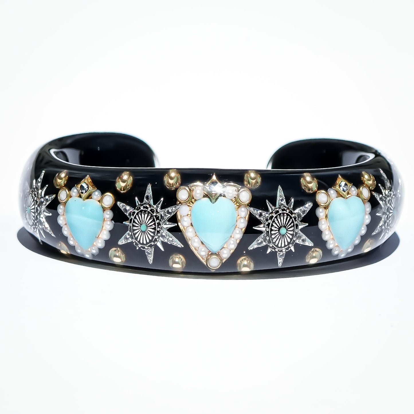 Triple Turquoise Heart Star Bracelet - Black × Turquoise