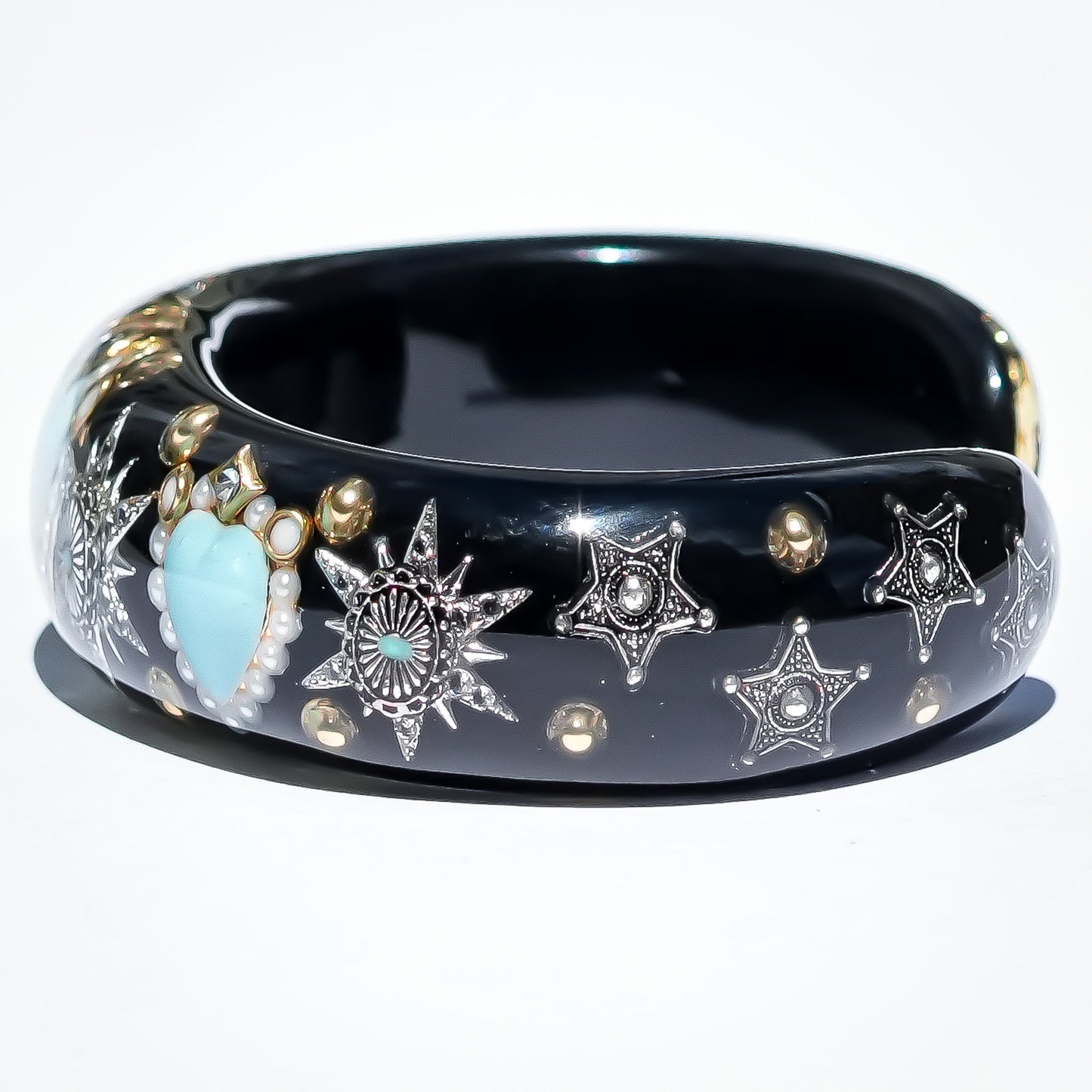 Triple Turquoise Heart Star Bracelet - Black × Turquoise