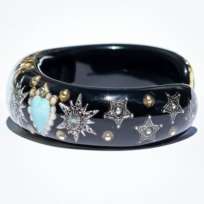 Triple Turquoise Heart Star Bracelet - Black × Turquoise