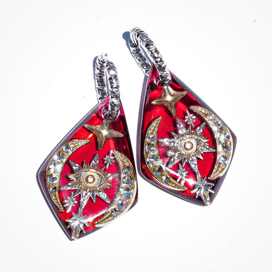 Mystic Eye Diamond Earrings - Red × Gold