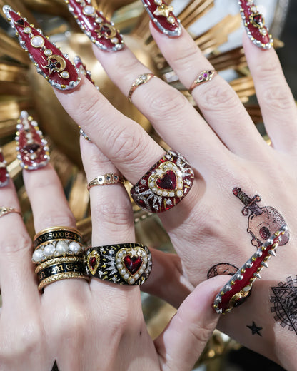 Starlit Heart Ring - Black  / #13