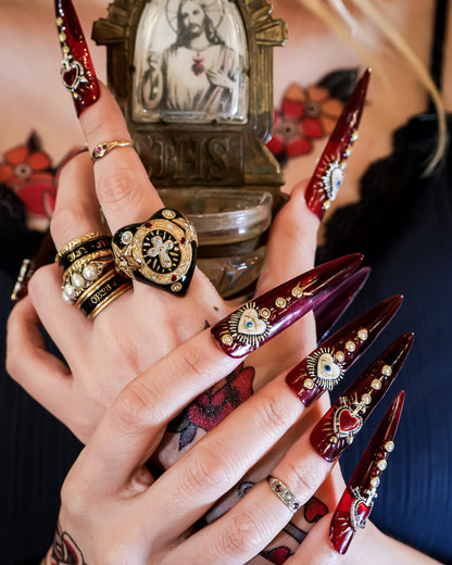 Cross Heart Ring - Black × Deep Red / #14
