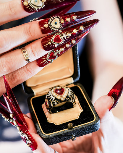 Sacred Heart Halo Ring - Black × Deep Red / #13