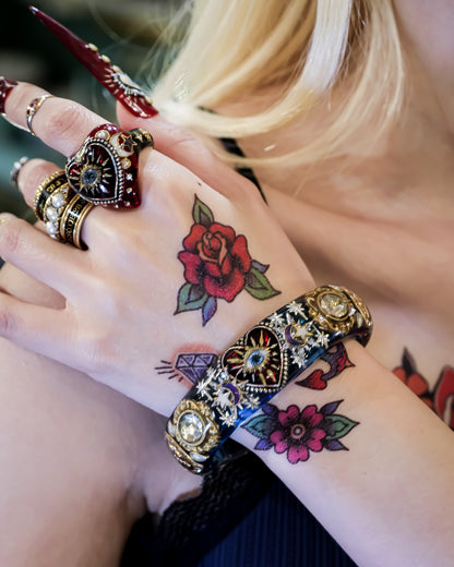 Mystic Eye & Dark Red Heart Bracelet - Clear Blue × Dark Red