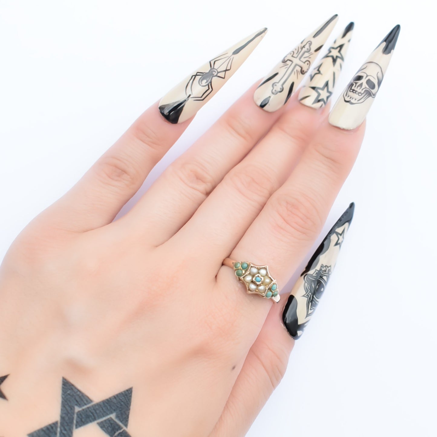 STAR  RING / PEARL / TURQUOISE / 9K / #14