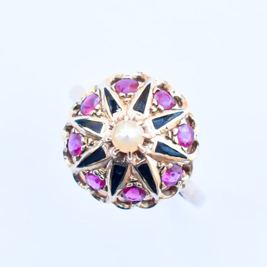 RUBY RING / ENAMEL  / USA / 14KPG / #13