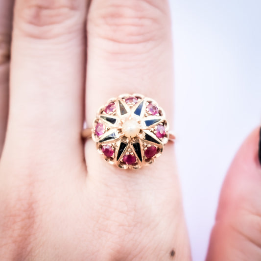RUBY RING / ENAMEL  / USA / 14KPG / #13