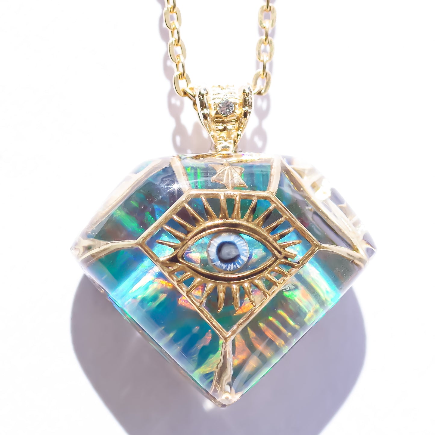 Prismatic Eye Diamond Necklace - Aurora Opal