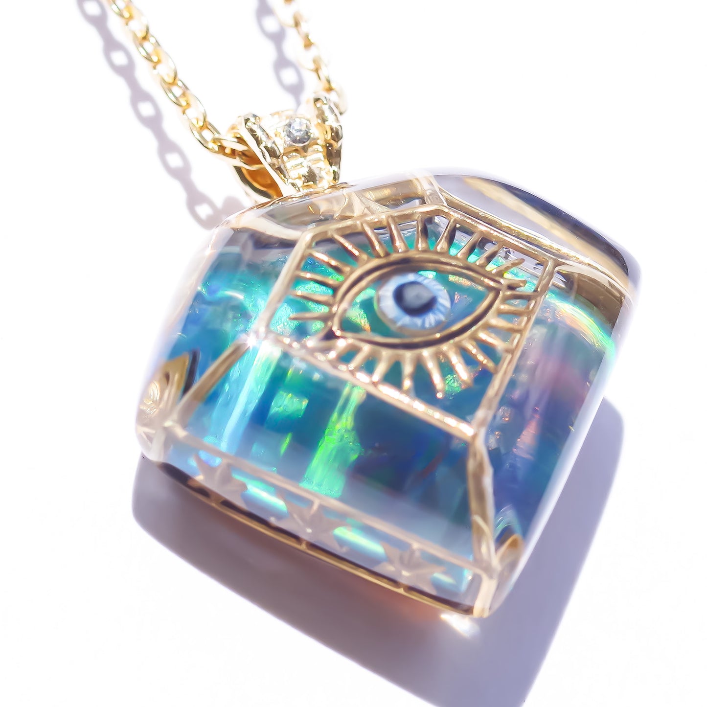 Prismatic Eye Diamond Necklace - Aurora Opal