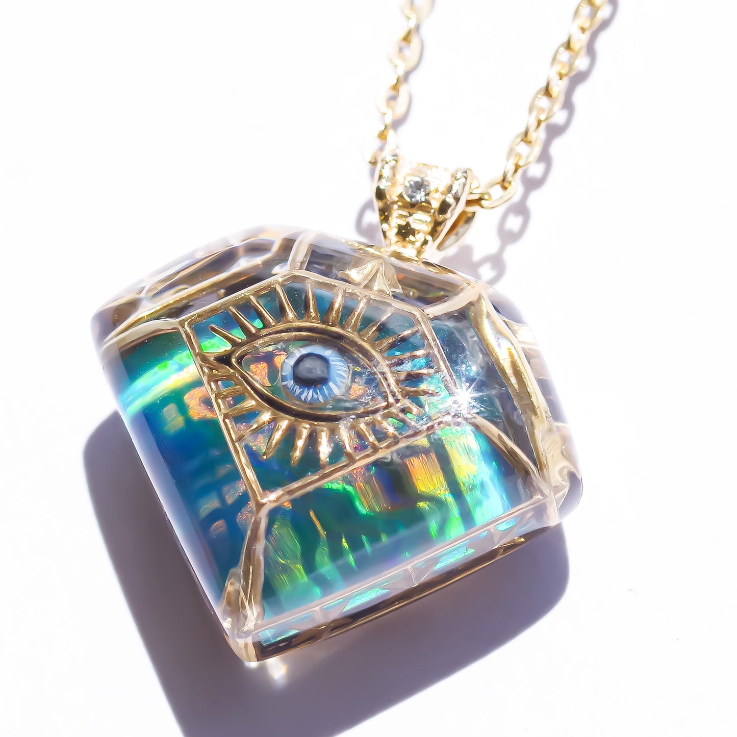 Prismatic Eye Diamond Necklace - Aurora Opal