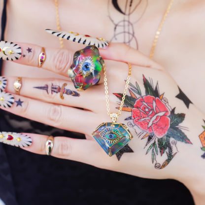 Prismatic Eye Diamond Necklace - Aurora Opal